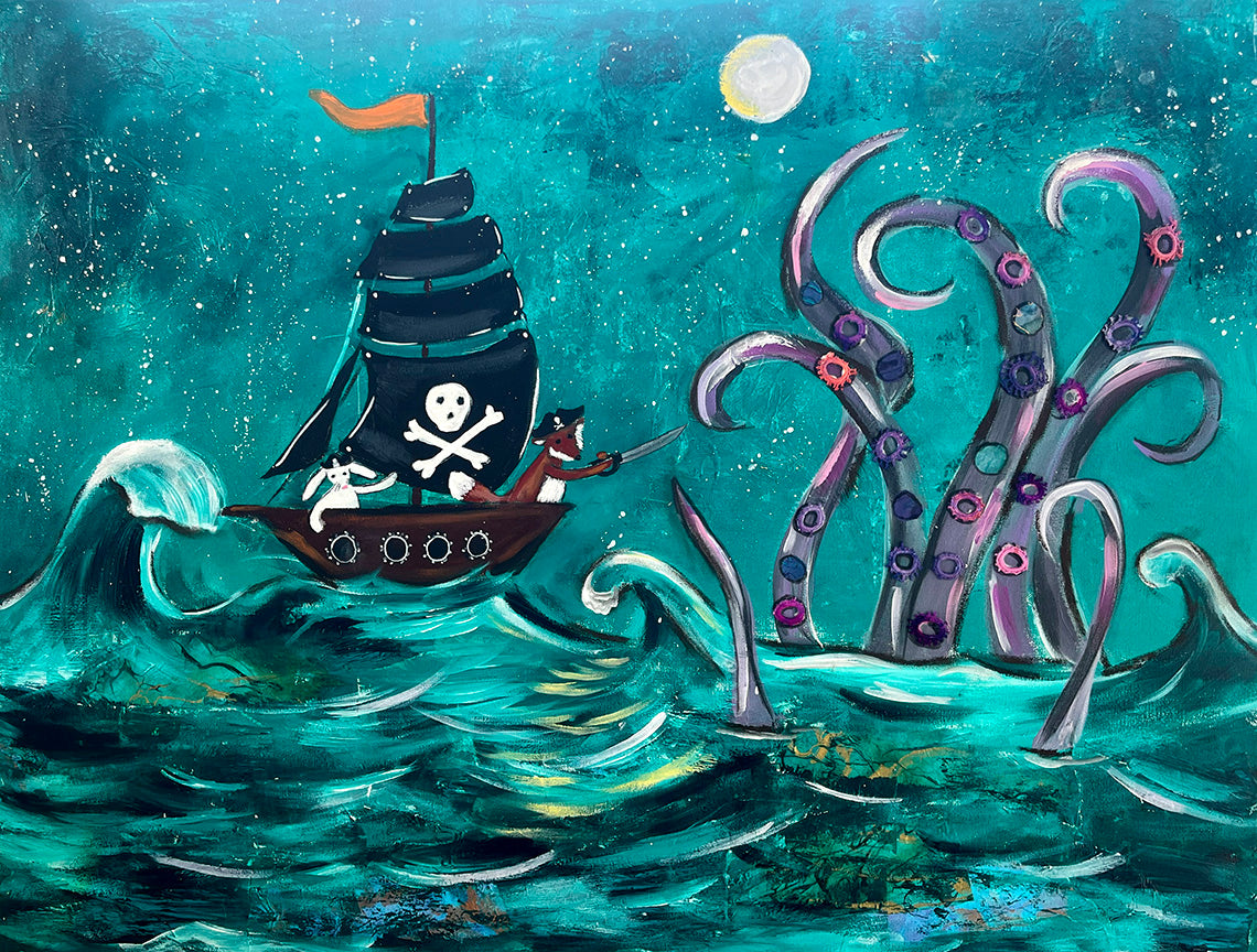 Shiver Me Timbers 30" x 40"..Original Mixed media Painting and collage