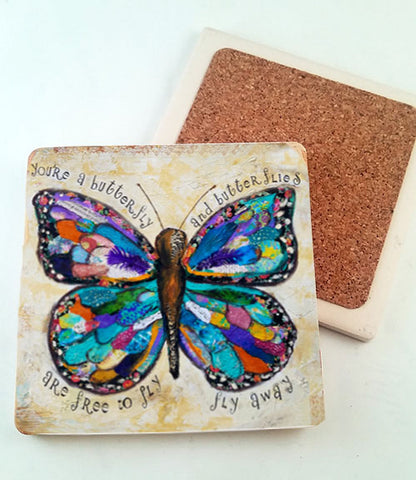 Butterflies are Free to Fly.. absorbant stone coaster