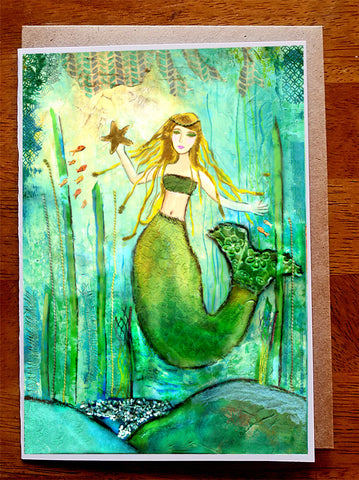 Mermaid with Starfish.... 5 x 7 Greeting Card