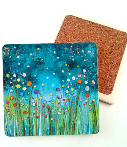 Midnight Fireflies.. absorbant stone coaster