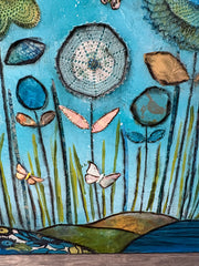 Butterfly Garden " 36 x 36..Original Mixed media Painting and collage