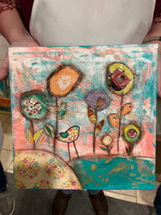 Birds and Blooms 12 x 12 ... Mixed Media Collage Workshop July 30th 6 pm