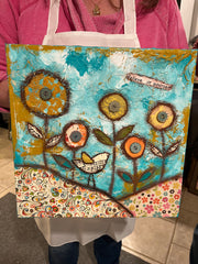 Birds and Blooms 12 x 12 ... Mixed Media Collage Workshop July 30th 6 pm
