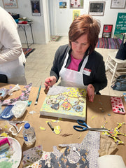 Birds and Blooms 12 x 12 ... Mixed Media Collage Workshop July 30th 6 pm