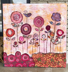 Garden Delight 36 x 36  Original Mixed media Painting and collage