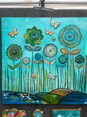 Butterfly Garden " 36 x 36..Original Mixed media Painting and collage