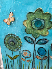 Butterfly Garden " 36 x 36..Original Mixed media Painting and collage