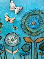 Butterfly Garden " 36 x 36..Original Mixed media Painting and collage