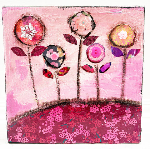 "Full of Joy"  8" x 8"  Original Painting and Collage