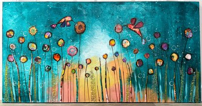 Hummingbirds at Play 24" x 48"