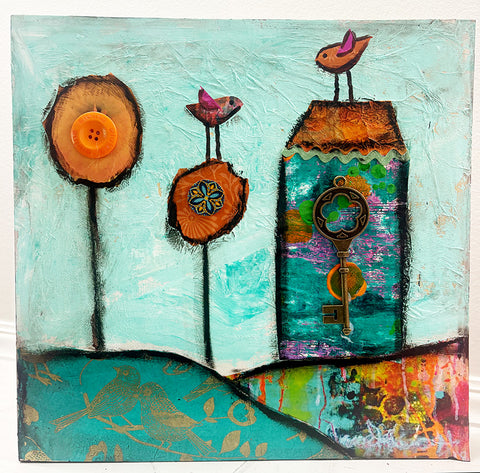 "Welcome Home" 12" x 12" Original Painting and Collage