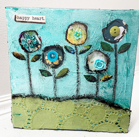 "Happy Heart"  8" x 8"  Original Painting and Collage