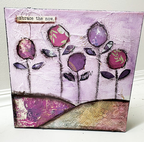 "Embrace the Now"  8" x 8"  Original Painting and Collage