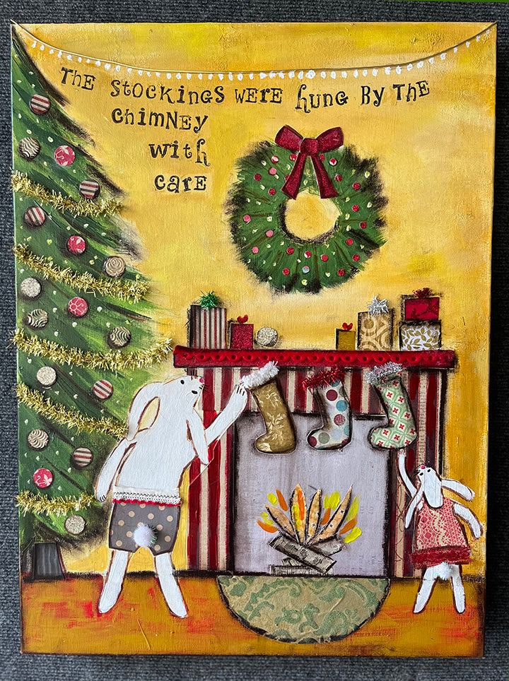 Twas the night before Christmas..18" X 24" Original Mixed media Painting and collage