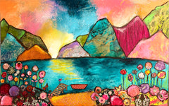 The Secret Lake  30" x 40"..Original Mixed media Painting and collage