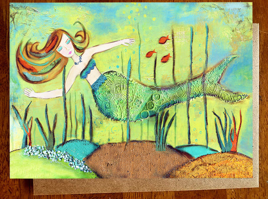 Mermaid in Coral... 5 x 7 Greeting Card