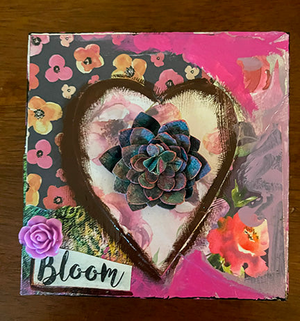 Bloom.....Mini Original Painting and collage  5" x 5"