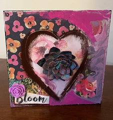 Bloom.....Mini Original Painting and collage  5" x 5"