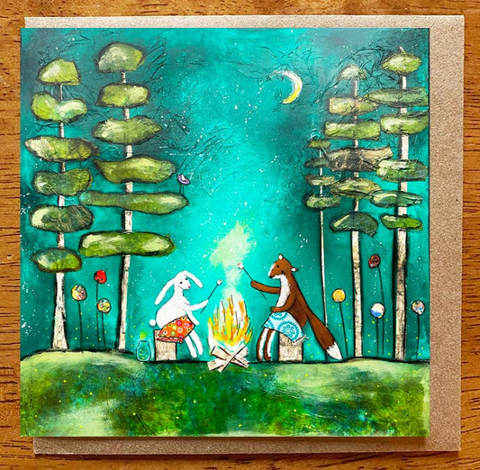 Roasting Marshmallows.. 5 x 5 greeting card