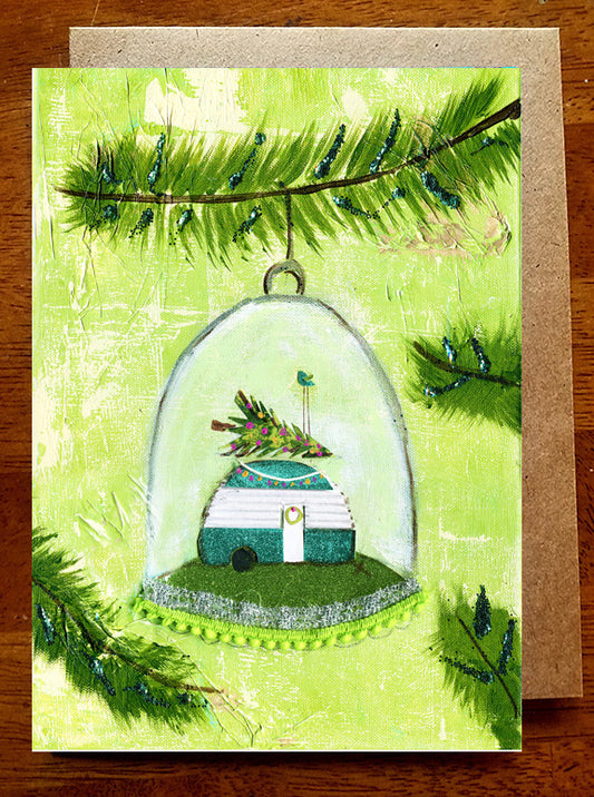 Camper in Globe.... 5 x 7 card with envelope