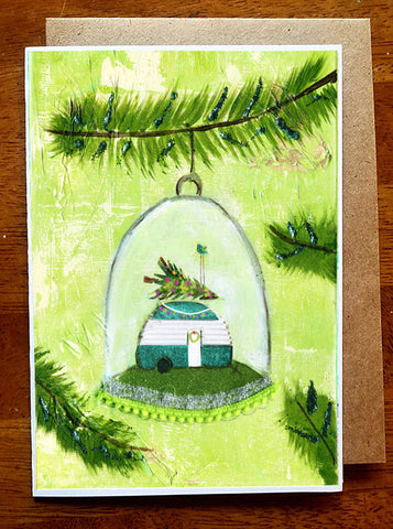 Camper in Globe 5 x 7 card with envelope