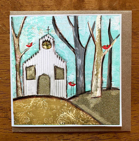 Church in the Woods  5 x 5 card with envelope