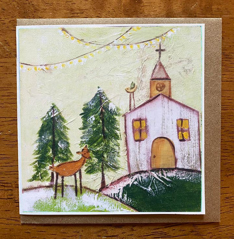 Church in the Woods  5 x 5 card with envelope