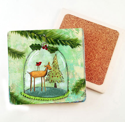 Deer in a Cloche..Absorbant Stone Coaster