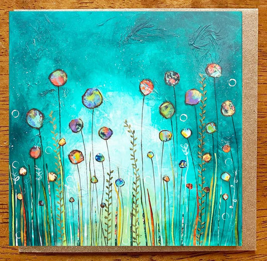 Where the Wildflowers Glow...5" x 5" Greeting Card
