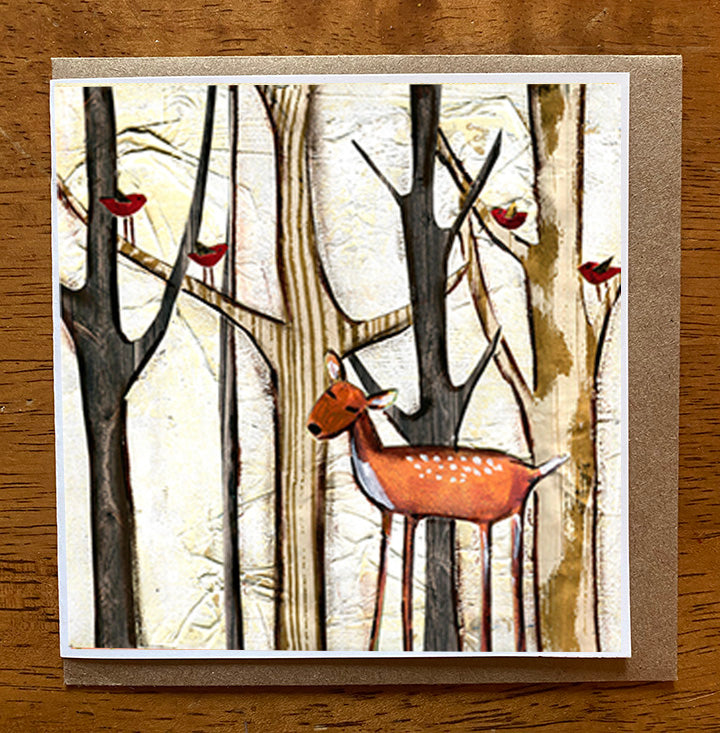 Deer in the Woods  5 x 5 card with envelope