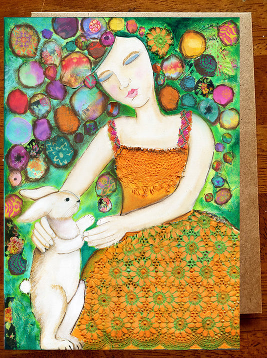 Girl with Bunny  5" x 7" Card