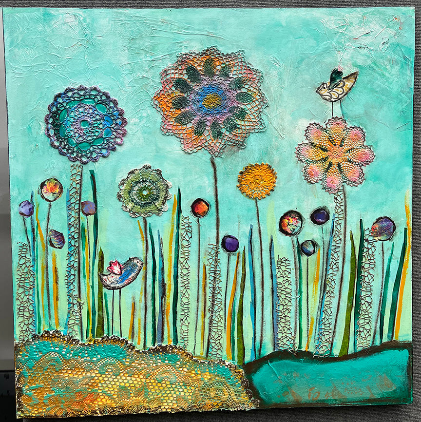 Glorious Daydream...36" x 36" Original Mixed media Painting and collage