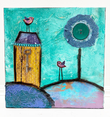 "Do You have a cup of Sugar"  12" x 12" Original Painting and Collage