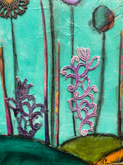 Hummingbird Meadow...Original Mixed media Painting and collage