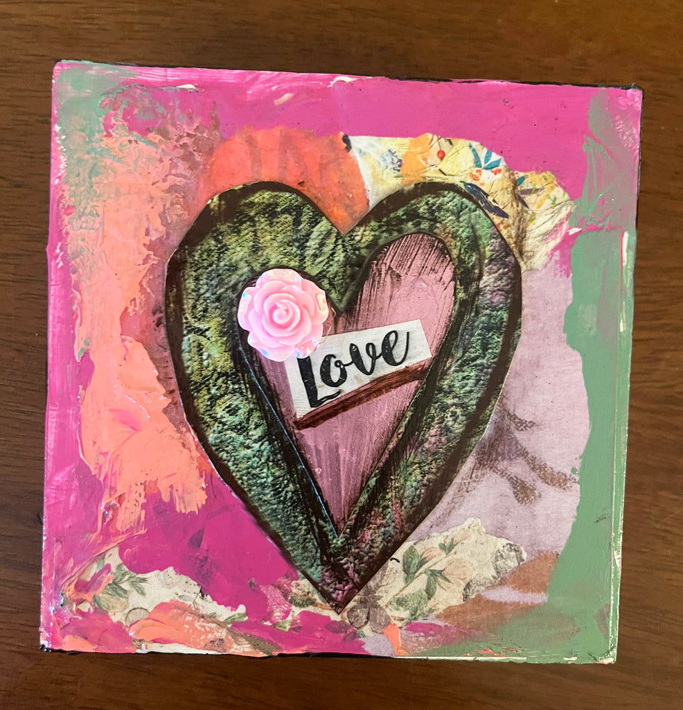 Love...Mini Original Painting and collage  5" x 5"