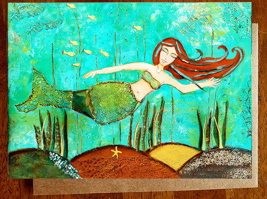 Mermaid in Blue Waters.. 5 x 7 Greeting Card