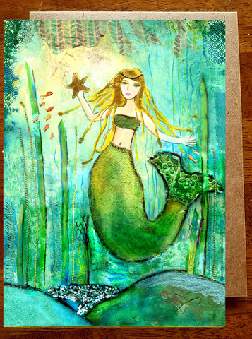 Mermaid with Starfish.... 5 x 7 Greeting Card