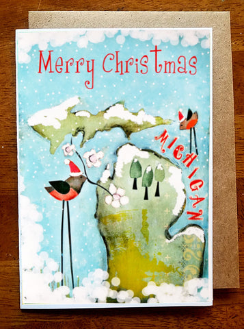 Merry Christmas Michigan 5 x 7 card with envelope