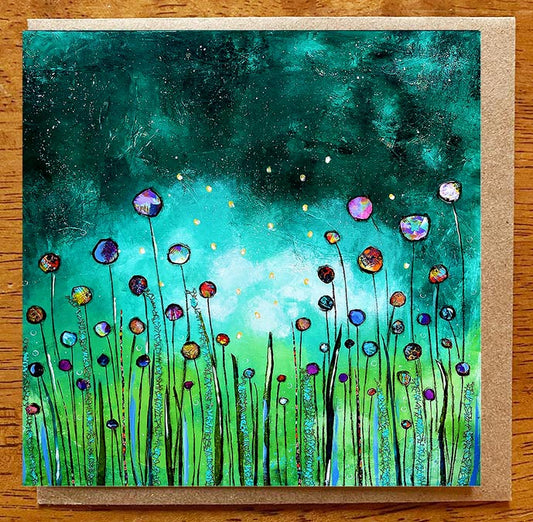 Midnight Fireflies II...5" x 5" Greeting Card
