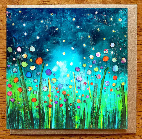 Midnight Fireflies...5" x 5" Greeting Card