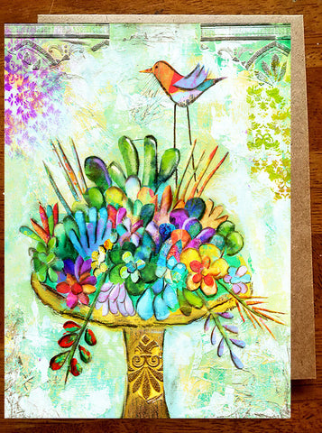 Succulent Birdbath... Greeting Card