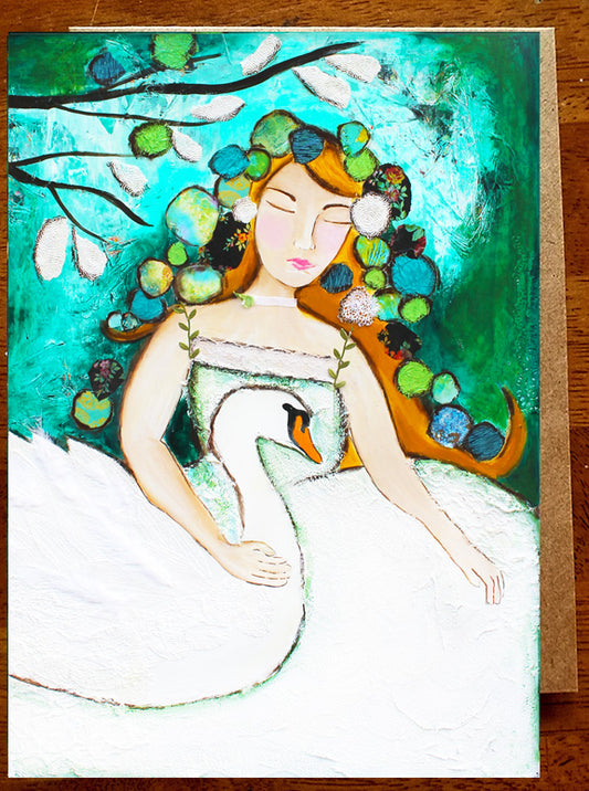 Girl with Swan... 5" x 7" Greeting Card