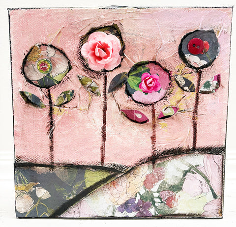 "Vintage Garden"  8" x 8"  Original Painting and Collage