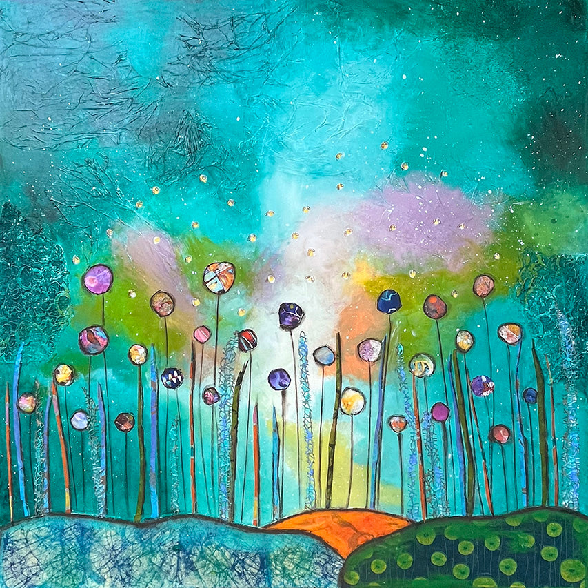 Northern Lights through the Meadow... Original Painting