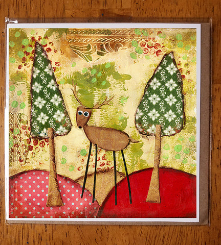 Reindeer Christmas 5 x 5 card with envelope