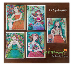 Female figures...Greeting Card Set, Set of 5 Cards 5" x 7"
