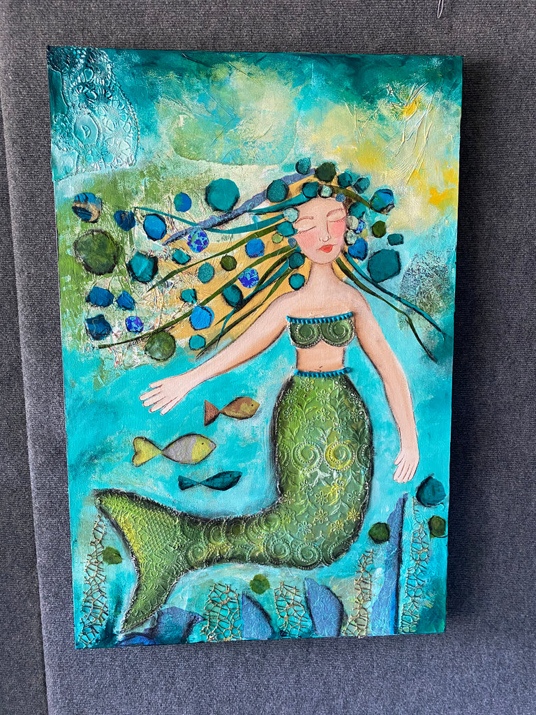 SALE Mermaid.....Original Mixed Media Painting 24 x 36 Now $425 was $650