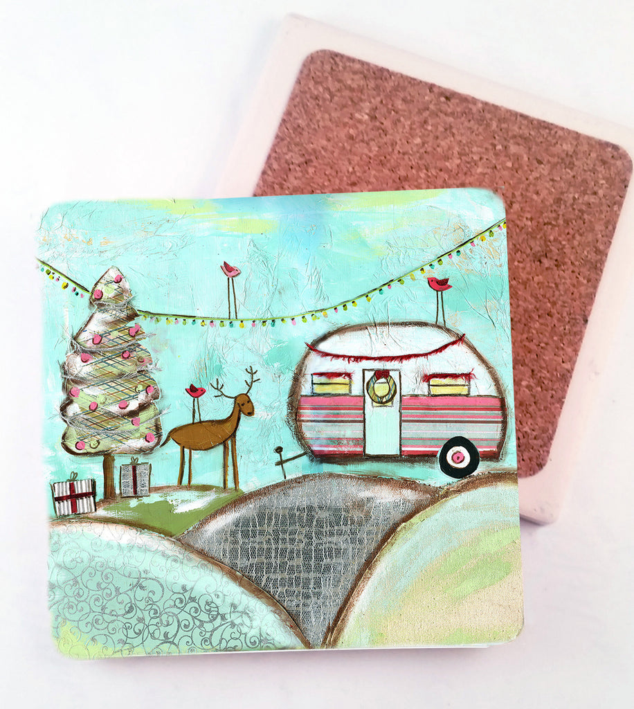 Christmas Camper..Absorbant Stone Coaster