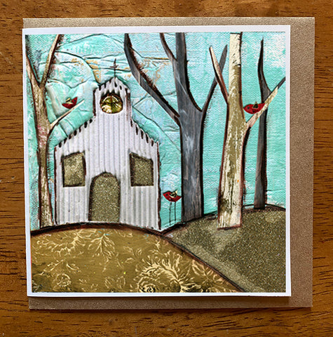 Church in the Woods  5 x 5 card with envelope
