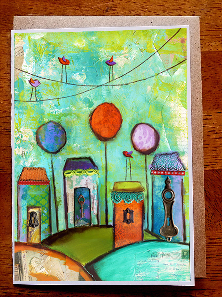 Colorful Village...5 x 7  Greeting Card